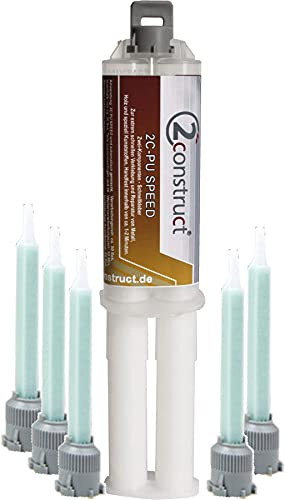 2Construct 2K PUR Speed Industriekleber Kunststoffkleber, 25g, 1min, Spritze mit 5 Mischdüsen