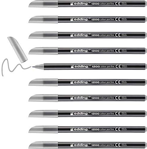 edding 1200 Fasermaler fein - silber-grau - 10 Stifte - Rundspitze 1 mm - Filzstift zum Zeichnen und Schreiben - für Schule, Mandala