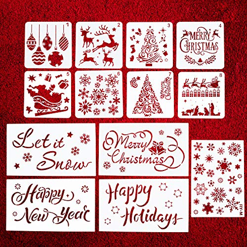 13 Stück Weihnachts Schablonen - Wiederverwendbar Weihnachten Kunststoff Malschablonen Zeichenschablonen Christmas Malerei Schablone für Glas Fenster Wand Tür Holz Dekoration