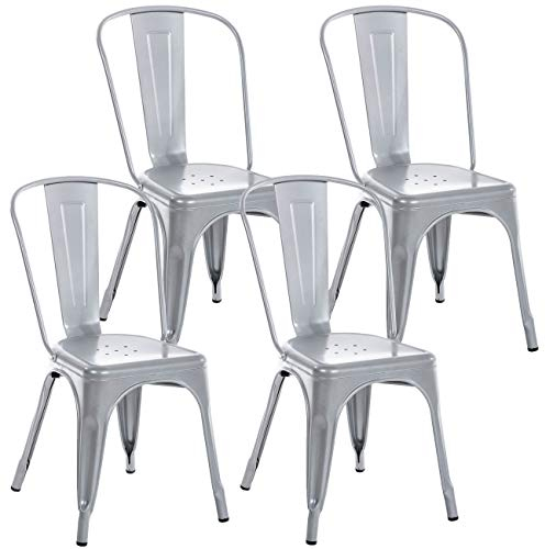 CLP Lot de 4 chaises Benedikt I Chaises métalliques empilables et faciles d'entretien, Couleur:Argent
