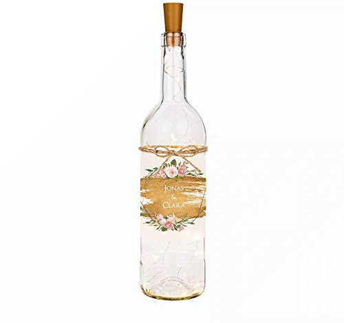 Manufaktur Liebevoll Flaschenlicht Geldgeschenk Hochzeit Hochzeitsgeschenke für Brautpaar Led Leuchtflasche personalisiert Name Datum Hochzeitsdeko Flasche Kleinigkeit