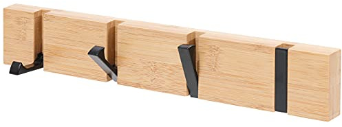 KYSMOTIC Garderobenleiste Wandmontage, Moderne Garderobenhaken Wandmontage mit Klapphaken, platzsparende Kleiderbügel für Mäntel, börsen, Schlüssel - Holz 4 Haken