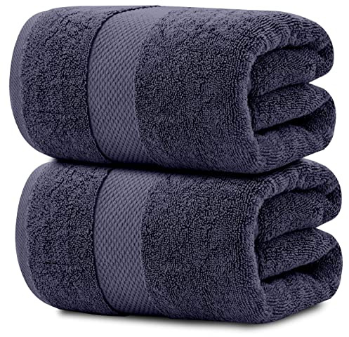 White Classic Luxury Soft Bath Sheet Towels - 700 GSM Cotton Luxury Bath Towels Extra Large 89x178 cm, Absorbent and Quick Dry, Hotel Quality Extra Large Bath Towels Oversized, Navy Blue, 2 Pack