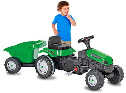 JAMARA 460826 - Trettraktor Strong Bull mit Anhänger - Kippschutz, Antrieb durch Treten der Pedale, leichtgängiges Lenkradsystem, Verstellbarer Sitz, Hupe, Maximalgewicht 60 KG