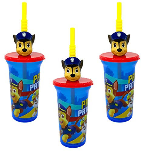 Zak Designs Paw Patrol Chase Trinkbecher mit Deckel und Strohhalm, BPA-frei, 3 Stück