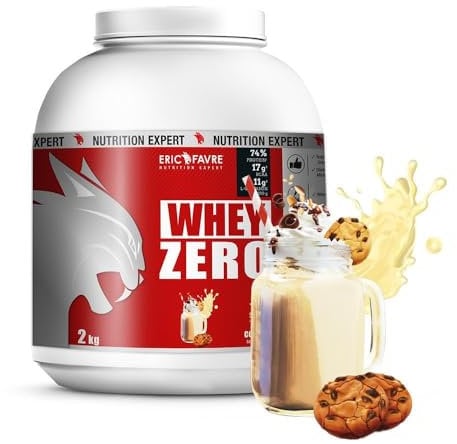 WHEY ZERO +74% de Protéine Whey Concentrée, Faible en Sucre, Construction/Récupération Musculaire - 2kg - Saveur Cookies & Cream - Eric Favre