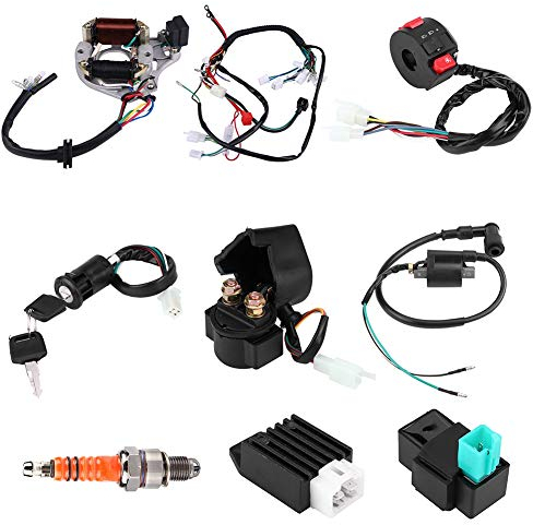 Zündspule 50 70 90 110CC CDI, Volle Elektrik Kabelbaum Spule Webstuhl Zündsystem Wire Harness Assembly Wiring Set ATV Electric Start QUAD mit 5-poliger Renn-CDI-Einheit