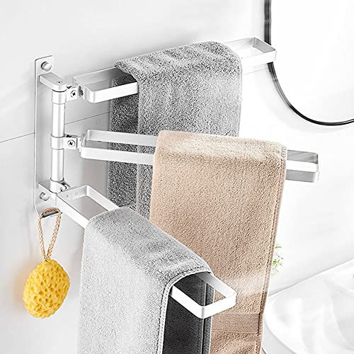 Aabbcdf Porte-Serviettes pour Salle De Bain, Porte-Serviettes Pivotant, Porte-Serviettes De Bain Mural, Porte-Serviettes en Aluminium avec 3 Barres Pivotantes,Blanc