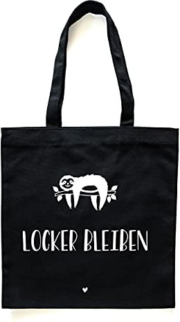 Donari® Baumwolltasche Schwarz mit Spruch - Jutebeutel Einkaufen - Stoffbeutel für Lebensmittel aus 100% Baumwolle - Stofftasche nachhaltig Bedruckt für den Einkauf (Locker Bleiben)