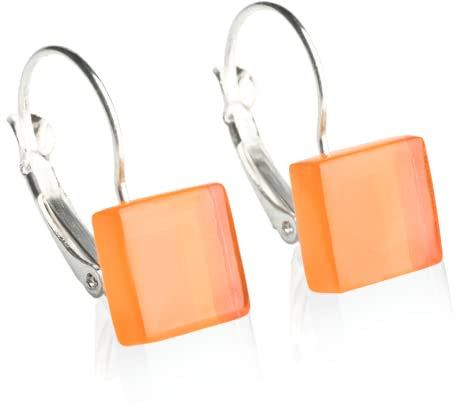 ALEXASCHA® Edelstahlohrringe hängend mit quadratischen Glassteinen • Kurze Ohrhänger mit Klappverschluss • 2cm lang • Steingröße 10 mm x 10 mm x 3 mm (Safrangelb)
