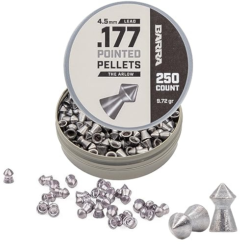 Barra Airguns Arlo Pointed Pellets for Pellet Gun, 0.177 Caliber 4.5mm Pellet, Hunting Grade, Maximum Penetration, Ideal for Small Game Hunting, Increased Accuracy, 250 Count
