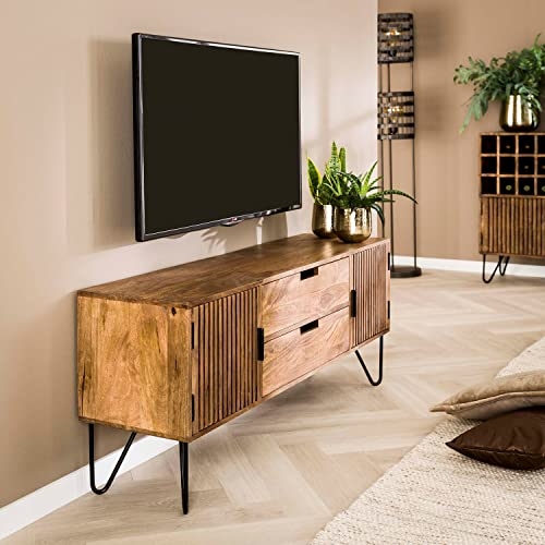 TV Möbel Board FARMLAND 135 cm Lowboard Kommode Massivholz Mango Metall