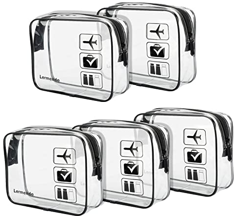 5 Stück Lermende transparente Kulturtasche, TSA-geprüft Kosmetiktasche, Reise, Handgepäck, transparente Tasche, Flughafen-konforme Tasche, reisezubehör Quartgröße, 3-1-1 Kit Gepäcktasche(Violett)