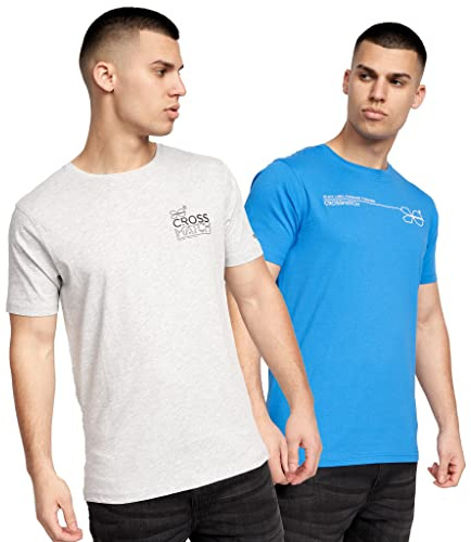 Crosshatch - Mens 'PENTAN' Multipack T-Shirt Essentials 2 Pack Tees (L, Blue/Grey)