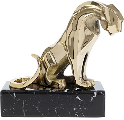 Kare Design Deko Figur Lion on Marble, Gold, Deko Objekt, Löwen Motiv, Aluminium, Glas Sockel, handgearbeitet, Unikat, 34x31x20 cm (H/B/T)