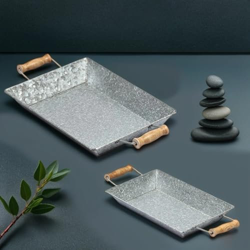 2er Set Vintage Tablett aus Metall 42 cm & 38 cm Groß Torgo