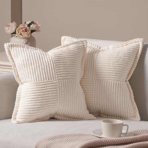 Topfinel 50x50 Kissenbezug Creme weiß 2er Set Kordsamt Kissenbezüge Kissenhülle Dekorative Kissenbezug Sofakissen Couchkissen für Sofa Wohnzimmer