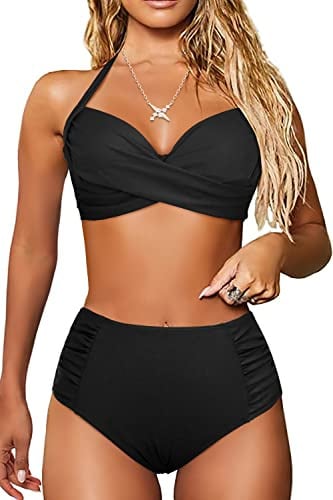 JFAN Costume da Bagno Donna Vita Alta Costumi Piscina Due Pezzi Imbottito Push Up Beachwear Reggiseno Bikini Donna Mare