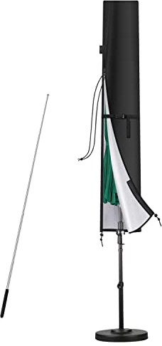 SanGlory Housse de Protection pour Parasol Droit 2M, Imperméable Couverture de Parasol avec Fermeture Éclair, Housse Protection Parasol avec Tige Télescopique, Anti-UV, Coupe-Vent, 140x26/30cm