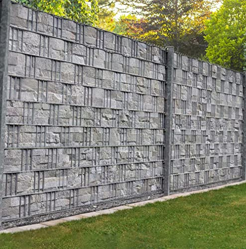 Displayhersteller MyMaxxi Zaunsichtschutz - Steinwand hellgrau - Sichtschutzstreifen für Doppelstabmattenzaun - Windschutz Sonnenschutz Blickdicht - Sichtschutz Garten Teil1-9 Streifen - 250x180cm