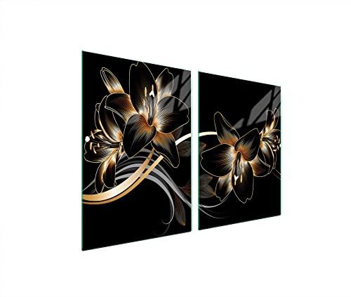 DarHaus Placas de cocina de 2 piezas 2 x 45 x 52 cm cubierta de vitrocerámica, cocina eléctrica, inducción, protección contra salpicaduras, placa de cristal para cortar, ORQUÍDEA