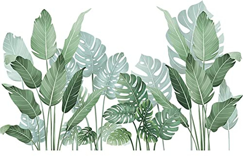 Creperture 2 Pièces Autocollants Muraux, 30 x 90cm Stickers Muraux Décor Motif Feuilles Vertes Tropicales Autocollant Sticker Mural pour Salon Chambre Cuisine Bureau Décor