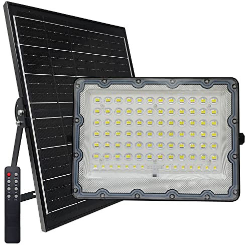 Foco LED Solar Regulable con Mando a Distancia, Proyector Luz Exterior Dimmable, Iluminación solar IP65, Luz Blanca 5700K, Placa Solar 25W (200)