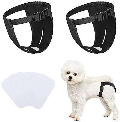 2 Stück Hunde Waschbare Schutzhöschen, Hunde Wiederverwendbare Schutzhöschen, Hunde Verstellbare Schutzhose, Hundewindeln mit 6 Hygienepad Waschbare, für Hündinnen bei Monatliche Blutung