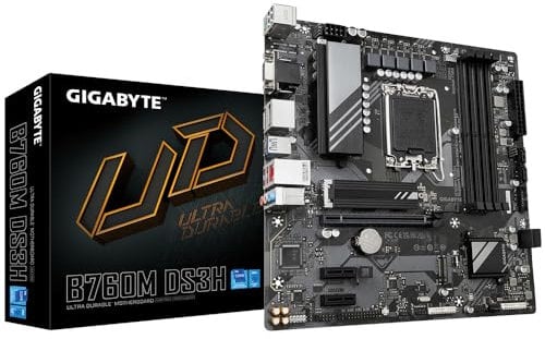 GIGABYTE B760M DS3H Placa Base - Compatible con procesadores Intel Core de 14ª generación, VRM Digital de 6+2+1 Fases, hasta 7600MHz DDR5 (OC), 2X PCIe 4.0 M.2, LAN 2.5GbE, USB 3.2 Gen