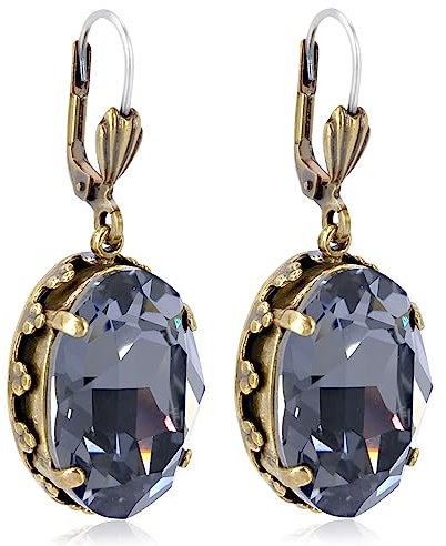 Jugendstil Ohrhänger Gold Marken Kristalle Grau Damen Ohrringe NOBEL SCHMUCK