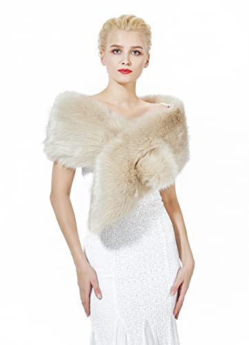 BEAUTELICATE Damen Kunstpelz Schal Stola Bolero Winter Pelzkragen für Hochzeit Karneval Gatsby Cosplay Brautschal Brautstola (Beige - Normal Size - 160cm)