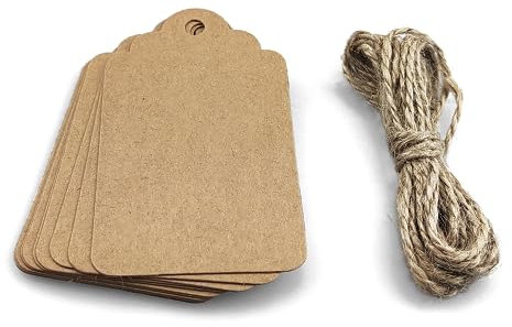Netuno 12 x Anhänger aus Kraftpapier mit Juteschnur Geschenkanhänger rechteckig Etiketten zum Beschriften für Hochzeit Geburtstag Weihnachten DIY Deko Vintage Handmade Tags