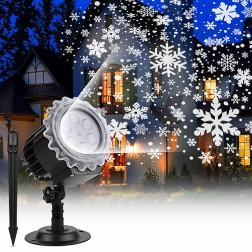 Carastek Schneeflocken Projektor, Led Projektor Weihnachten Aussen, Snowflake Projektor Weihnachten Aussen Wasserdicht IP44 für Innen und Außen Dekoration Weihnachts Party Hochzeit