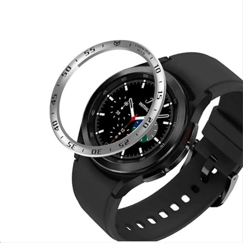 GIOPUEY Schutzring Kompatibel mit Samsung Galaxy Watch 4 Classic 46mm, Bezel Ring Bezel Styling Lünette Schutz hülle, Schutzring aus Aluminiumlegierung aus Metall - A-Silver