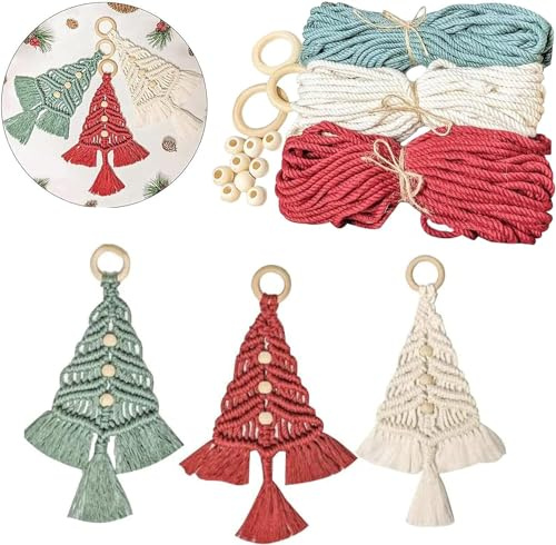 Kit de macramé para árbol de Navidad, 3 piezas, kit de macramé tejido de árbol de Navidad, macramé tejido, árboles de Navidad para colgar en la pared, kits de macramé para adultos