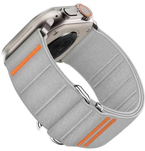 Suitisbest Cinturino compatibile con Apple Watch Ultra 49 mm 45 mm 44 mm 42 mm, cinturino sportivo in nylon con gancio a S per Apple Watch Ultra 2 / Ultra SE Serie 9 8 7 6 5 4 3 2 1, grigio.