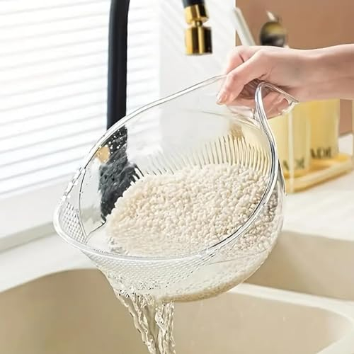 Obelunrp Bol à Lave-Glace à Riz, passoire de Lavage en Plastique avec draineur latéral pour Le Nettoyage et Le rinçage du Quinoa, Les Fruits, Les légumes et Les Haricots, Transparent