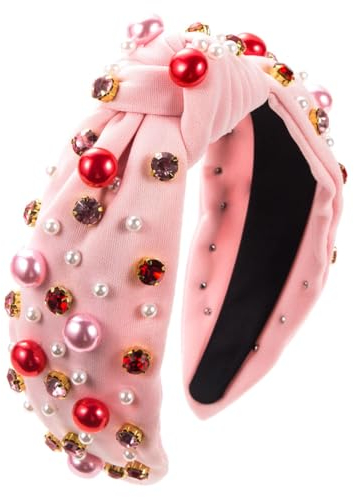 scicent Haarreifen Damen Mädchen Boho Knot Haarband Haarbänder Haarreif Headband Perle Geknotet Stirnbänder für Frauen Dünn Breites Vintage Hairbands (Rosa) - 25206