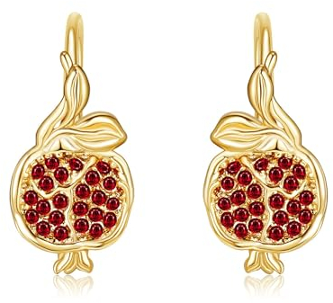 Granatapfel Ohrringe 925 Sterling Silber Gold Farbe Granatapfel Hebel Ohrringe Schmuck für Frauen Mädchen