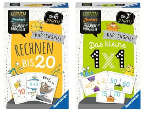 Ravensburger 80349 - Lernen Lachen Selbermachen & 80350 - Lernen Lachen Selbermachen: Das kleine 1 x 1, Kinderspiel ab 7 Jahren, Lernspiel für 1-4 Spieler, Kartenspiel