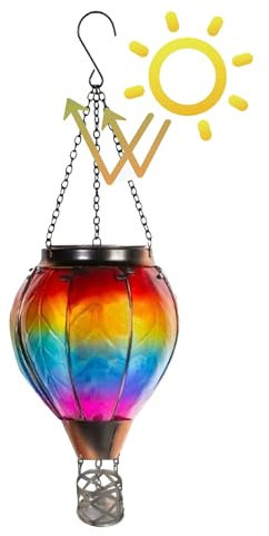 ANIROY Flickering Flame Light Hot Air Balloon Solar Lantern, Ripple Rainbow Hot Air Balloon Landscape Light, Colorful Mental Solar Light for Garden, Outdoor, Home Decoration