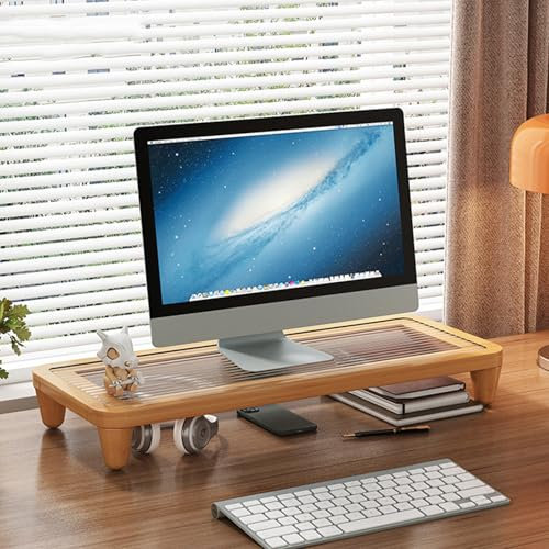 ZYFAB Bambou Réhausseur d'écran Riser, Universel Bois Support de Bureau avec Base Acrylique Réhausseur Moniteur Ordinateur iMac PC imprimante Support d'ordinateur,A,80cm