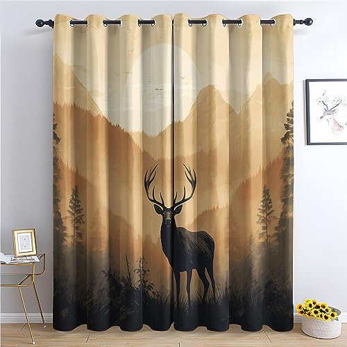 Verdunkelungsvorhänge, Waldtiere, 228 x 274 cm, wärmeisoliert, für Schlafzimmer und Wohnzimmer, dekorative Waldfensterbehandlung