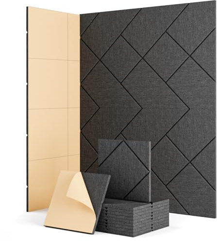Soundsbay Lot de 12 panneaux acoustiques auto-adhésifs - Isolation acoustique - Haute densité - Pour décoration de jeu, bureaux, studios - 30 x 30 x 0,9 cm - Noir