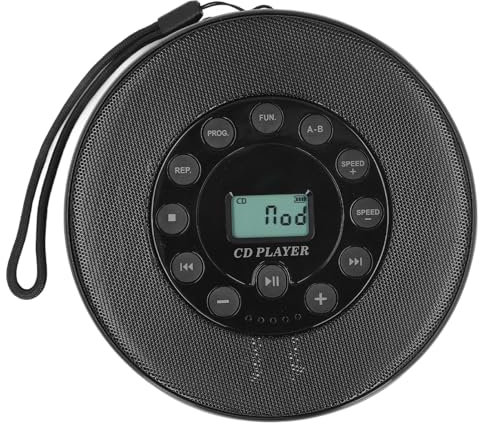 CD Player Portable with Speakers, Personal CD Player Built in Speaker, Anti Skip, Memory Play, AUX 3.5mm Input Rechargeable CD Player for CD CD RW MP3 (Black Without BT)