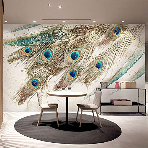 Peacock Feathers Self Adhesive Wallpaper 250X150Cm Removable PVC Wall Decals for Bedroom and Living Room Waterproof Peel and Stick Furniture Stickers for Home Decoration