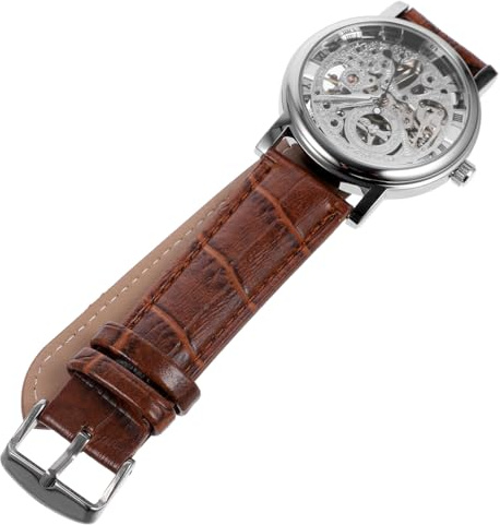 WRITWAA Winner 036 Mechanische Herrenuhr mit Handaufzug, Skelettiert | Runde Armbanduhr, Silberne Ausführung mit 12 Römischen Ziffern, Transparenter Rückseite und Verstellbarem Band