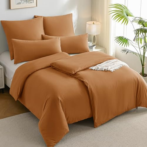 JELLYMONI Bettwäsche 135x200 Baumwolle 4-Teilig Bettwäsche-Sets Orange Oeko-Tex 100% Gewaschene Baumwolle 2 Bettbezüge mit Reißverschluss und 2 Kissenbezüge 40X80 mit Umschlag Weich 2er Set