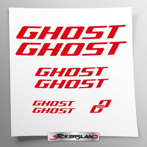 Stickersland® Aufkleber-Set kompatibel mit Rahmen Ghost MTB Mountainbike und Helm | Aufkleber-Aufkleber für Fahrrad Schriftzug Logos | Stickersland® (Rot glänzend)