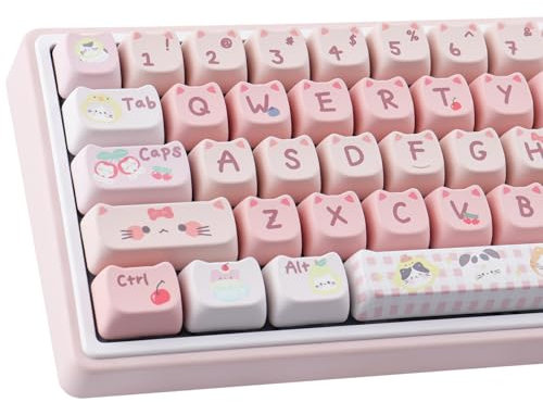 PBT Keycaps 140 Keys Pink Meow Meow Cat Keycaps Dye Sublimation Cute Keycap Mao Profile Custom Keycap for Cherry Gateron MX Swithes Mechanical Gaming Keyboards